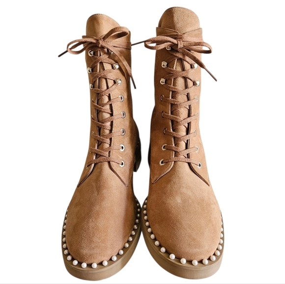 Stuart Weitzman Allie Suede Feminine Casual Leather Pearls Camel Boots Size 8. - Picture 4 of 10